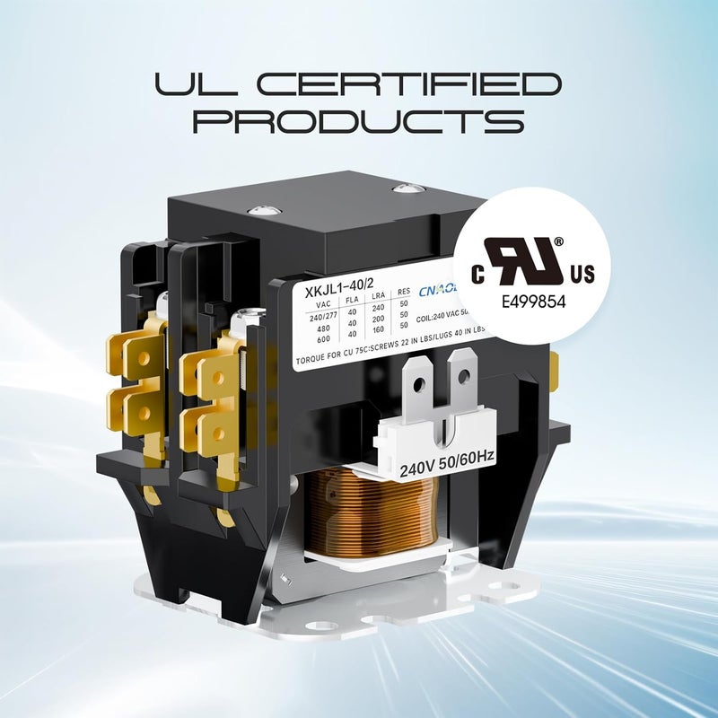 cnaodun HVAC Contactor Air Conditioner Contactor 2 Pole 40 Amp 240V Coil Compatible with Condenser,Compressor,Air Conditioner,Refrigeration Systems,Heat Pump - Image 2
